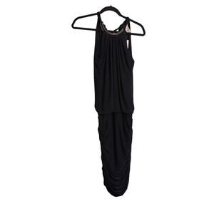 Cache Blouson Dress Navy Blue Draped Midi Sleeveless Party Cocktail Y2K 2 New